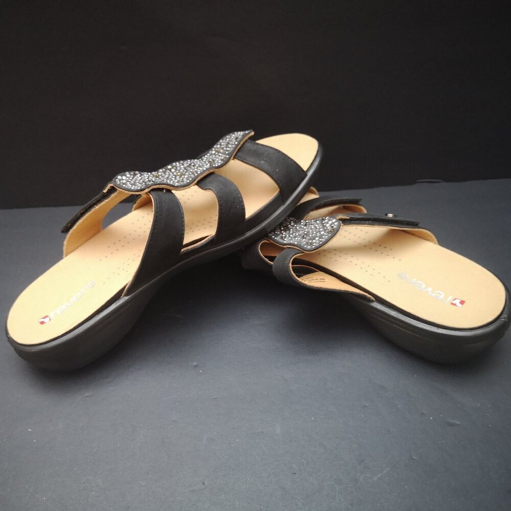 Revere Catalina Ladies Size 39 Onyx Black w/ Embellishments Slip On Sandals